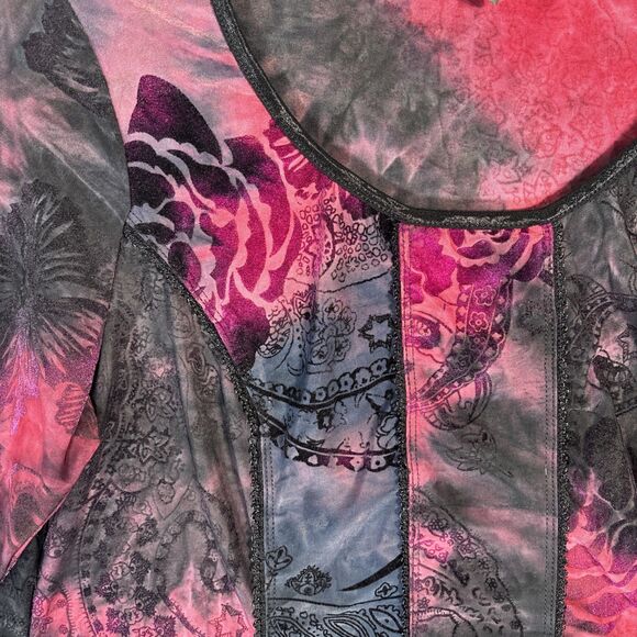 Serenade Top Women’s Size 1X Black Red Fairy Grunge Goth Vamp Tie Dye Whimsigoth - Picture 5 of 14